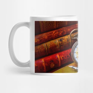 Beautiful Old Pocket Watch And Stacked Books Mug